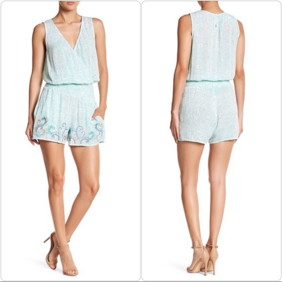 Green Dragon Pants - Green Dragon Beaded Surplice V-Neck Romper Size L